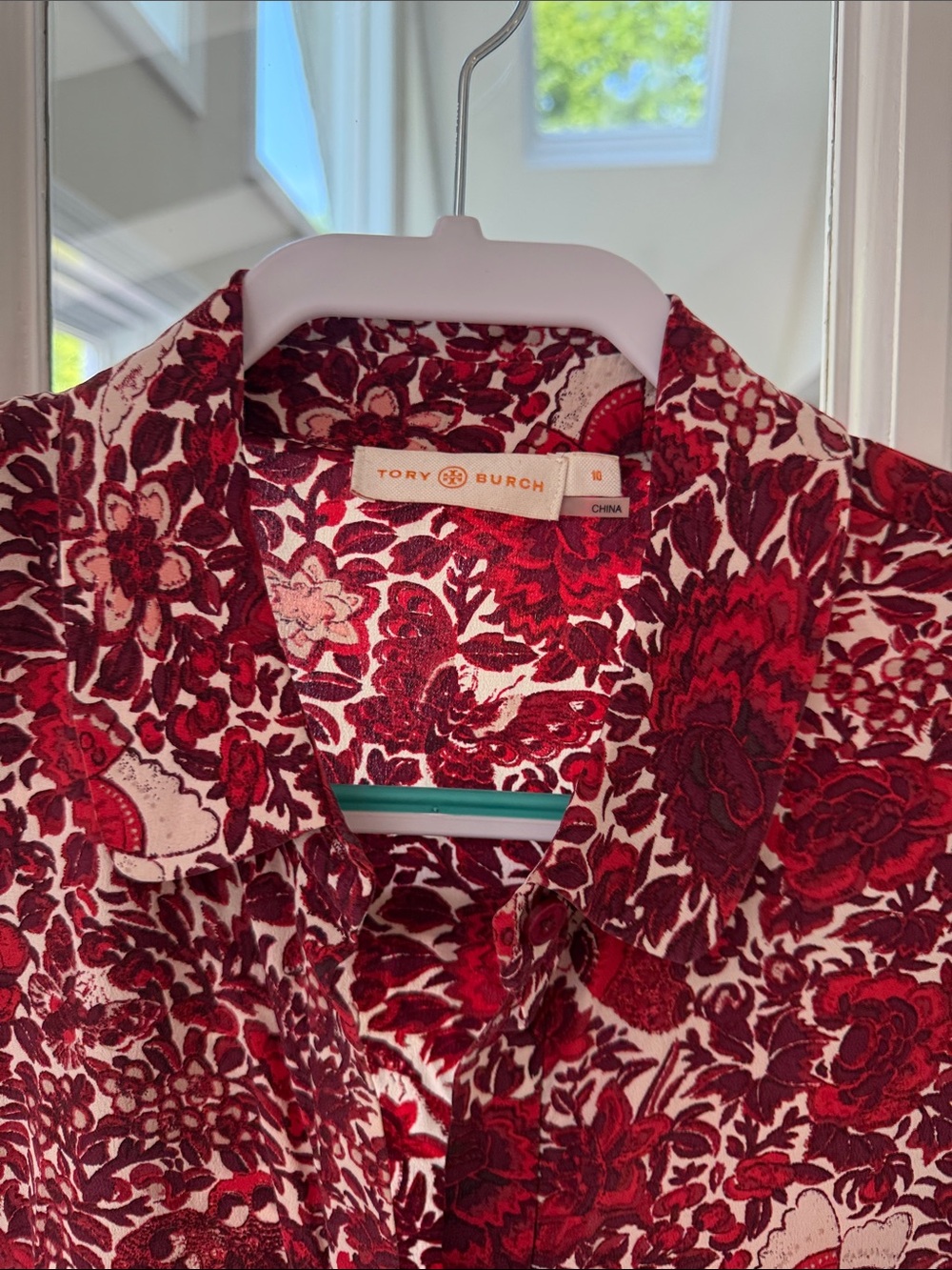 Tory Burch Cream and Red Floral Collared Blouse - Picture 2 of 10